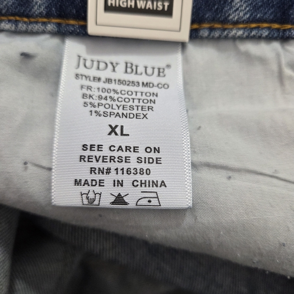 NWT Judy Blue High Rise Rigid Front Magic Jean Shorts Distressed Size XL Boho - Picture 12 of 13